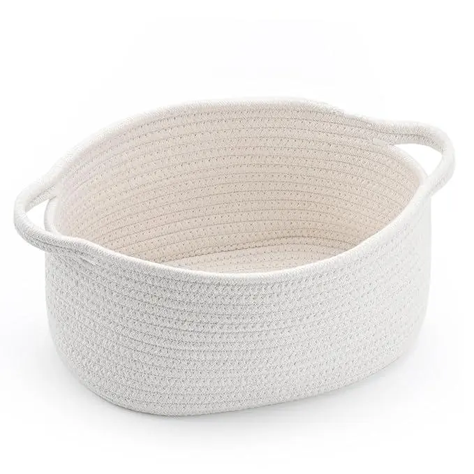 Small Woven Basket DIY Gift Bag Ribbon Holder, Perfect Mother's Day Gift Storage Bin, Baby Toy Organizer 12"x8"x5" with Handle, Birthday Gift Baskets Decorative Container