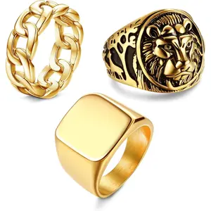 FLORIDECO Unisex 3-Piece Stackable Artificial Gemstone Rings - Chunky Cuban Link, Bold Look, Tarnish-Free, Sizes 7-15, Daily Wear Jewelry Accessory, Stackable Rings,summerwins
