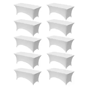 【Summervibes】VEVOR 10 Pack Table Cloth for 6FT Rectangular Fitted Events, Wrinkle-Resistant Stretch White Table Covers, Washable Spandex Tablecloth Protector, for Party, Wedding, Cocktail, Banquet, Festival