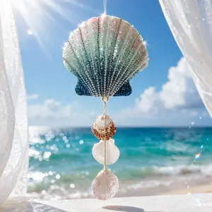 Handmade Coastal Shell Hanging Decor, Real Seashells & Pearl Beaded Design, Beach Aesthetic Wall Ornament, Boho Coastal Room Decor