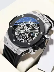 Men's Casual Chronograph Quartz Watch, Round Dial Mineral Glass Analog Display, Alloy Case Band, All Season Fashion Gift Box Included