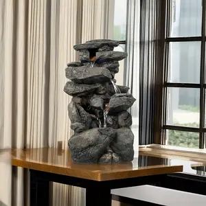 Zen rock cascading tabletop fountain with LED light for home, office-15.7 "H