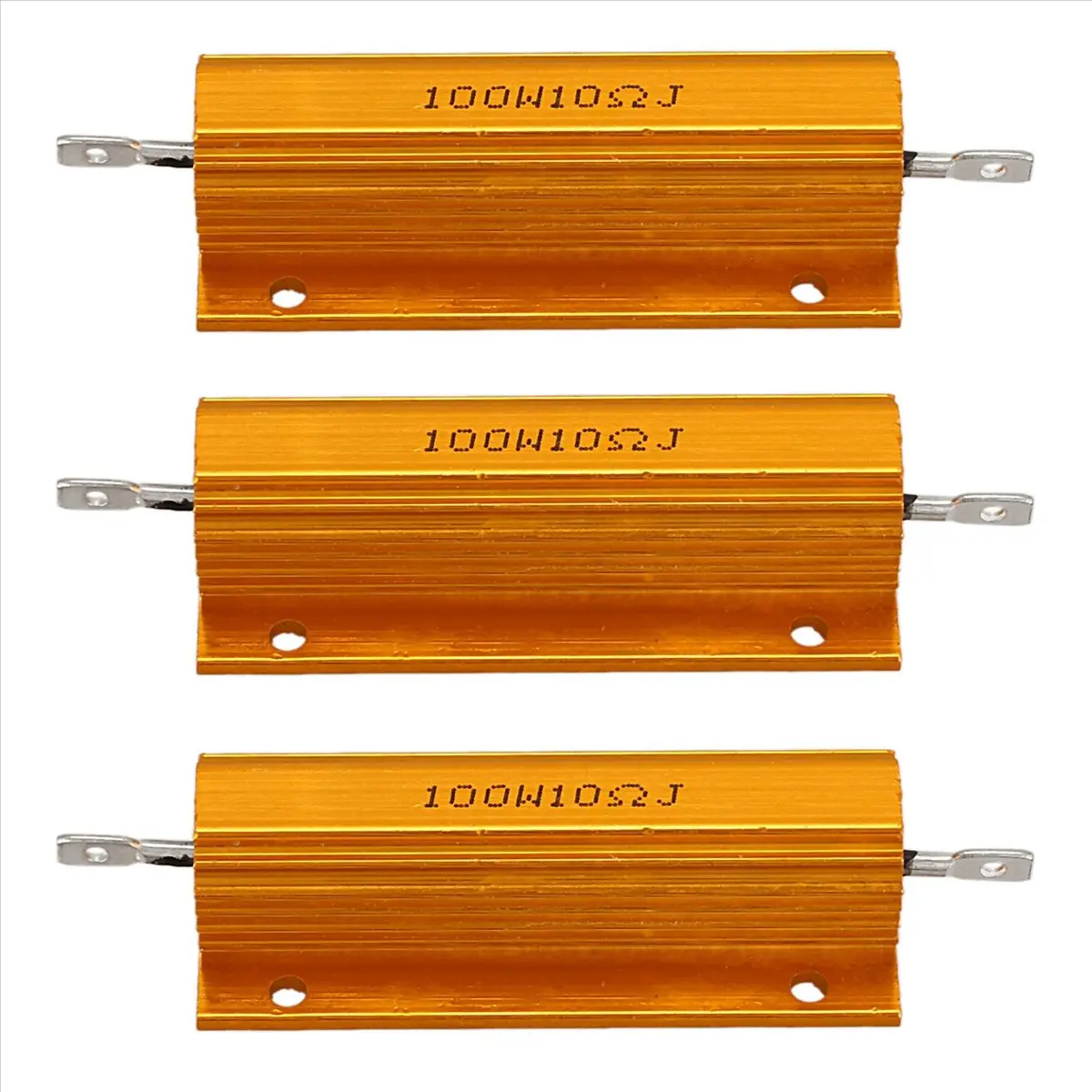 3X Gold Aluminum Clad Power Resistor Resistance 100W, 10 Ohm 10R High Stability Metal Shell