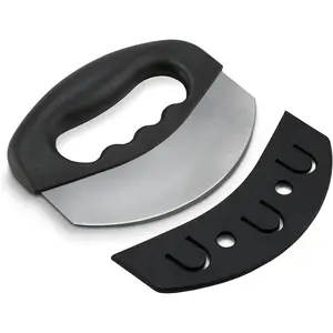 Salad  Tool with Cover, Mezzaluna  Stainless Steel Vegetable Rocker, Mincer,