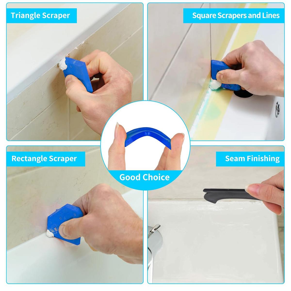 3 in 1 Silicone Caulking Tools, Sealant Finishing Tool Grout Scraper, Reuse and Replace 5 Silicone Pads, Great Tools for Kitchen Bathroom Window, Sink Joint