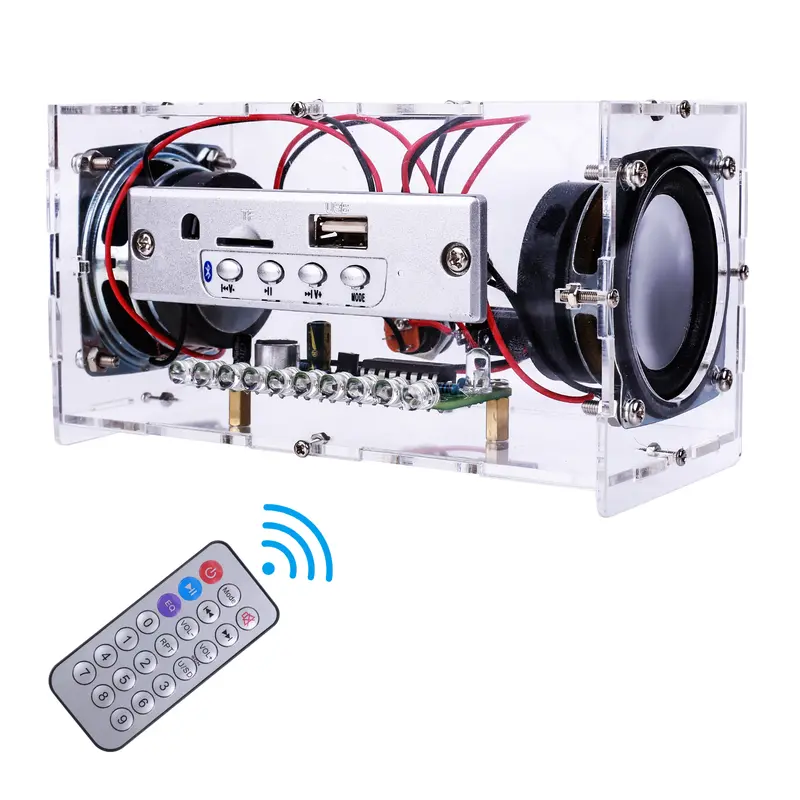 DIY Bluetooth-Compatible Speaker Kit, Mini Stereo Sound Amplifier Soldering Projects Transparent with Colorful LED Flashing Light, DIY Speaker Kit Electronic Soldering Practice Kit for School STEM Education and Home Office Use Springtok Audio