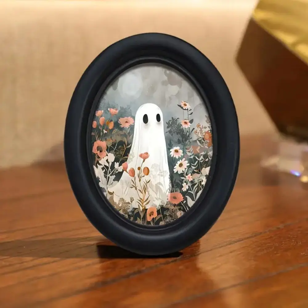 Vintage Style Halloween Ghost Wall Art, Wooden Wall Art, Oval Landscape Decor with Balloon Scene, Perfect for Christmas & Thanksgiving Home Decoration, Decorative Artwork