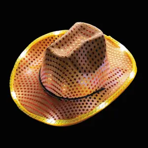 23" Adults Light-Up Orange Sequin Polyester Cowboy Hats - 6 Pc.