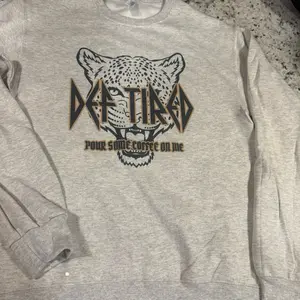 Def Tired Crewneck Sweatshirt in Oatmeal Heather Color with Graphic Design and "Pour Some Coffee on Me" Text - Pullover Comfort Casual Womenswear Fashion Hoodie Leopard Piece