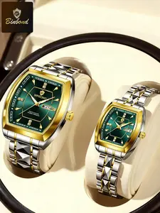 BINBOND 2pcs/Set Couple Watches Diamond Valentine Day Gift Stainless Steel Waterproof Watch, waterproof watch Men Women Quartz Watches, Bracelet Watch for Party, Daily Decor, Birthday Gift, With Box, Fashionable Waterproof Watch