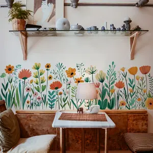A piece of (30*90cm) colored flower skirting line wall sticker, Floral pattern sticker, suitable for living room, bedroom, bathroom, home background decoration, self-adhesive Peel and Stick sticker M18595