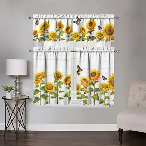 3pcs Sunflower Kitchen Curtains Sets for Windows Sunflower Summer Kitchen Curtain Sink Window Valance 3pcs Set Sunflower Kitchen Decor for Living Room Bedroom 54x36 Inches Foldable Colorful Divider
