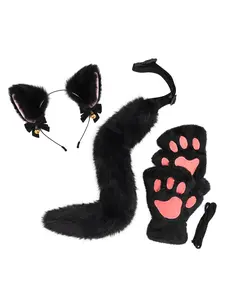 Cat Ear Headband Animal Tail Gloves Set, Cute Anime Cosplay Accessories, Convention Party Costume Props, Secondary Dimensional Dress-Up Gear