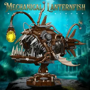 1236pcs Mechanical Lantern Fish Building Block Model Toy, Deep Sea Steampunk Set, Desktop Decor, Kids/adult Holiday Gift