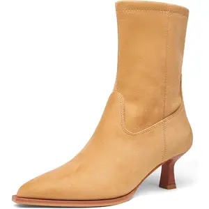 Coutgo Womens Pointed Toe Ankle Boots Stacked Kitten Low Heel Side Zipper Fall Booties Shoes