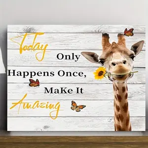 Wooden Framed Canvas Painting Giraffe Art Prints Wall For Bedroom Living Room Decor Cute Giraffe Sunflower Butterfly Canvas Print Students Room Nursery Decor Animal With Framed Ready To Hang Gift Poster Ornaments