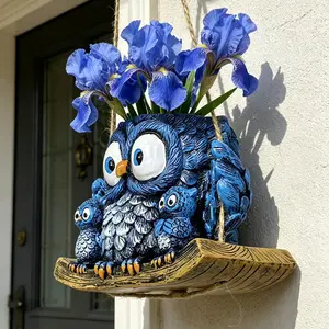 Cute Owl Family Swing Ornament, Creative Hanging Resin Planter, Waterproof UV-Resistant, Ideal for Succulents, Home Garden Decor, Gift for Gardening Lovers, Hanging Ornaments