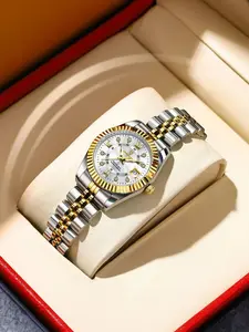 Women's Elegant Round Dial Analog Quartz Watch, Fashionable Luminous Watch for Party, Daily Clothing Decor, Trendy All-match & Exquisite Waterproof Watch for Birthday Gift with Box, Fashionable Watches, Stainless Steel Watch