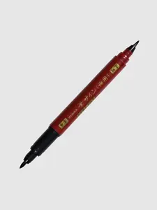 Zebra Fude Brush Sign Dual Tip Pen - Black Water-Based Ink with Firm Medium & Semi-Firm Fine Tips for Control