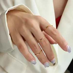 Ins Style Titanium Steel Minimalist Ring Dainty Thin Stackable Band Shiny Gold Silver Simple Fine Jewelry for Women Girls Gift A037