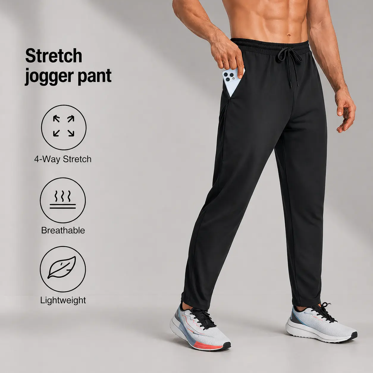AMZPURE Men's Joggers with Zipper Pockets Lightweight Stretch Sweatpants for Men Athletic Gym Fit Athleisure Outfit for Spring Workout, Running, Jogging, Hiking, Golf
