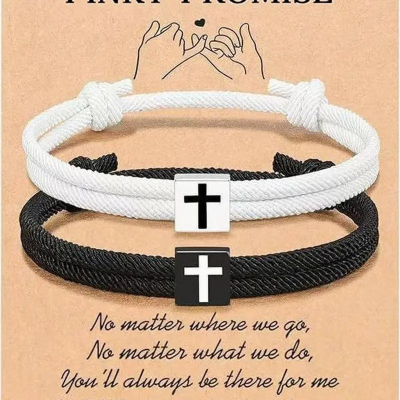 Adjustable Christian Cross Bracelets Set, Unisex Braided Rope Handmade Jewelry, Religious Faith Bracelets, Fashion Gift for Men Women Teens Girls, Faith Wear Jewelry, Cross Design Bangle, Cross Charm Bangle