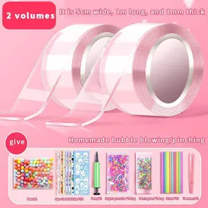 DIY 40 Piece Nano Bubble Tape Kit Multifunction with Balloon Inflator, Dual-Sided Adhesive Plastic Bubbles, Party Gift and Novelty Toy