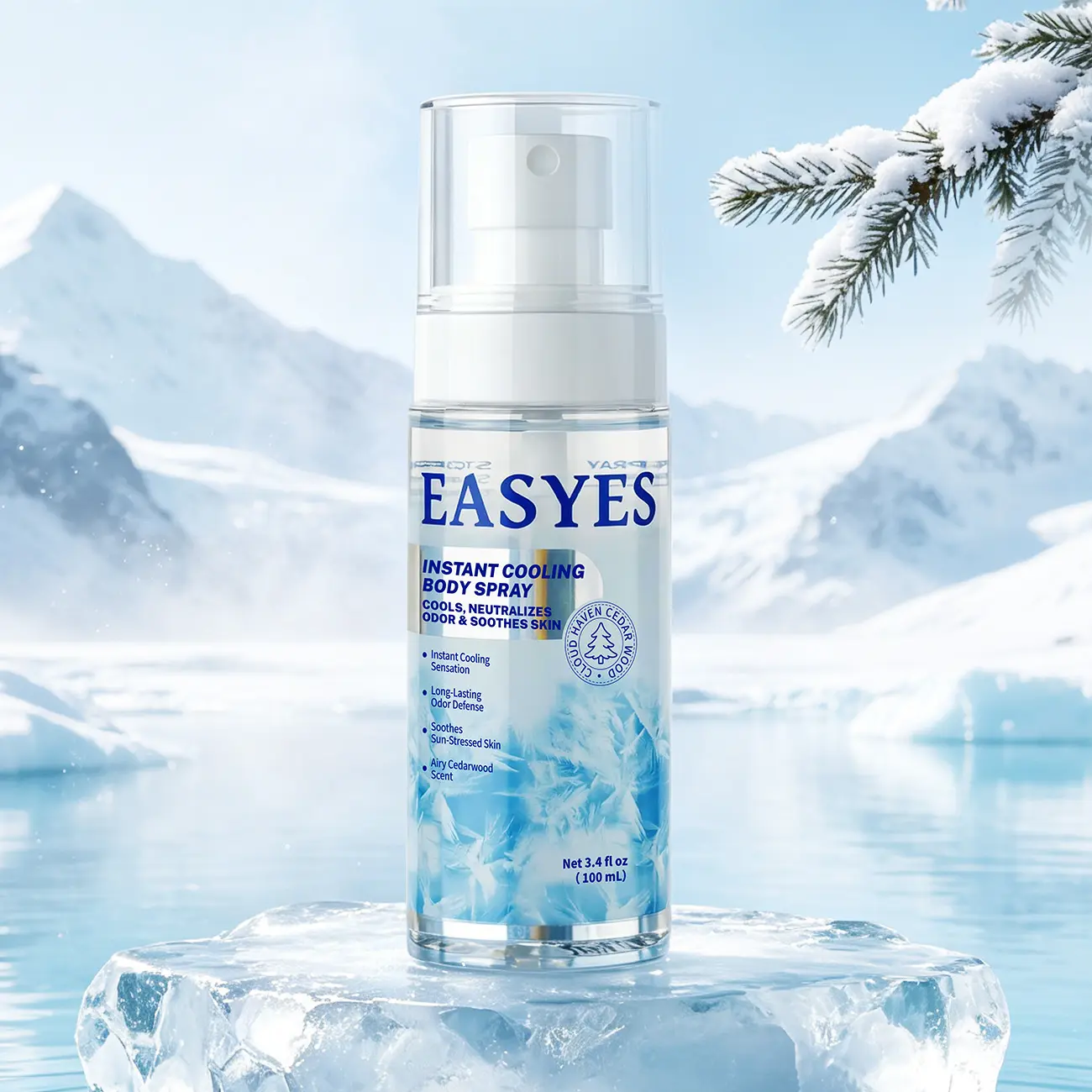【EASYES】 Instant Cooling Body Spray – Odor Eliminator + Skin Soothing, Cedar Scent for Gym Outdoor Commute, 3.4 fl oz
