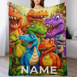 Custom Name Cartoon Dinosaur Family Blanket,Personalized Name Gift ,Suit for The Sofa, Bed, Travel, Camping, Living Room, Office, Chair，Gifts for Family or Child  ,Friend , Send your custom text via shop chat to personalize