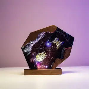 Deep Space Odyssey: Epoxy Resin Ornament, Collectible Galaxy & Starship Figurine for Desk Decor