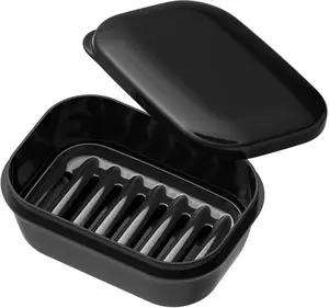Leakproof Soap Dish with Lid & Draining Layer, Shatterproof Travel Bar Soap Holder Case Container, Portable Travel Size Toiletries Essentials for Camping, Gym, Bathroom, Black