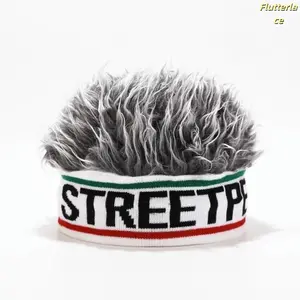 Funky Men’s Knit Beanie Hat – Faux Fur, Hip-Hop Street Style, No Brim, Straight Hair Look, Black & White, Trendy Winter Fashion for Parties, Cosplay, Travel & Everyday Wear