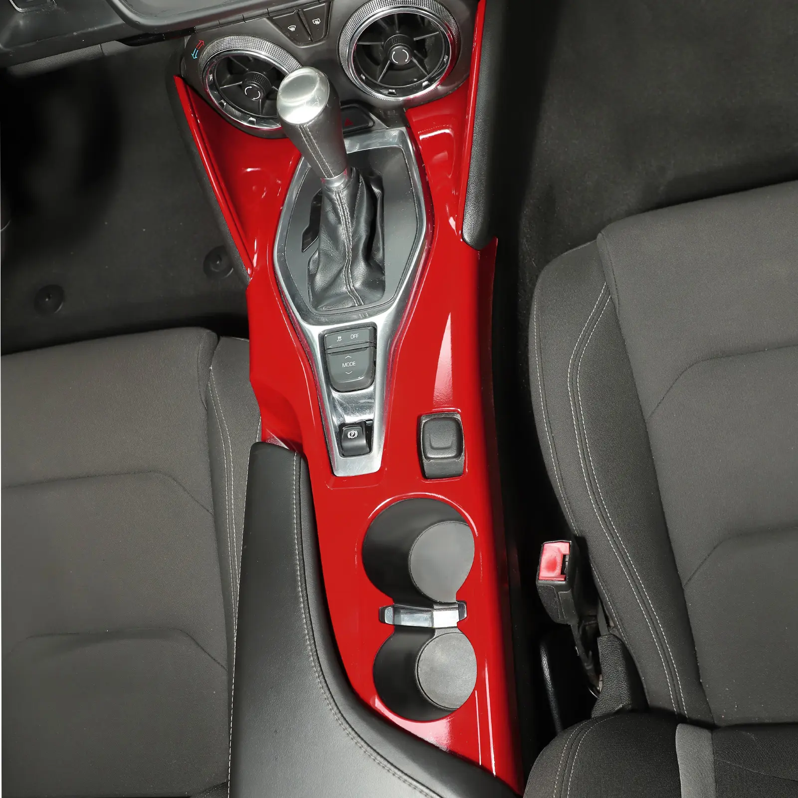 Red Carbon Fiber Interior Console Trim Kit for Chevrolet Camaro 2016+, Chevy Accessories - 1-Piece DIY Stick & Peel Laser Cut Gear Shift Cup Holder Cover, ABS Body for Durability, Adhesive Backing, UV Resistant, Protects Surface