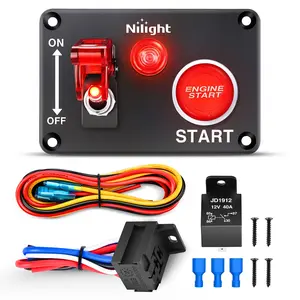 Nilight 12V 2-in-1 Ignition Switch Panel with Glowing/Lighted Switchboard Push Button Toggle Switches, Relay Wiring Harness, LED for RV, Racing Car, Glowing Switch Push Button Switches, Lighted Switchboard Push Button Switches