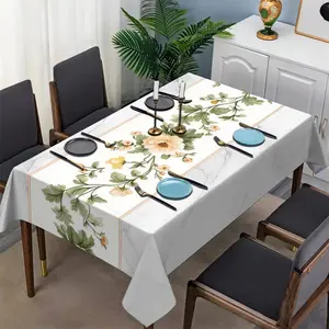 1pc Marble Patterned Floral Print Square Tablecloth - Fresh and Soft, Machine Washable Square Table Cover for Kitchen, Banquet, Picnic, Birthday Party, and Home Decor