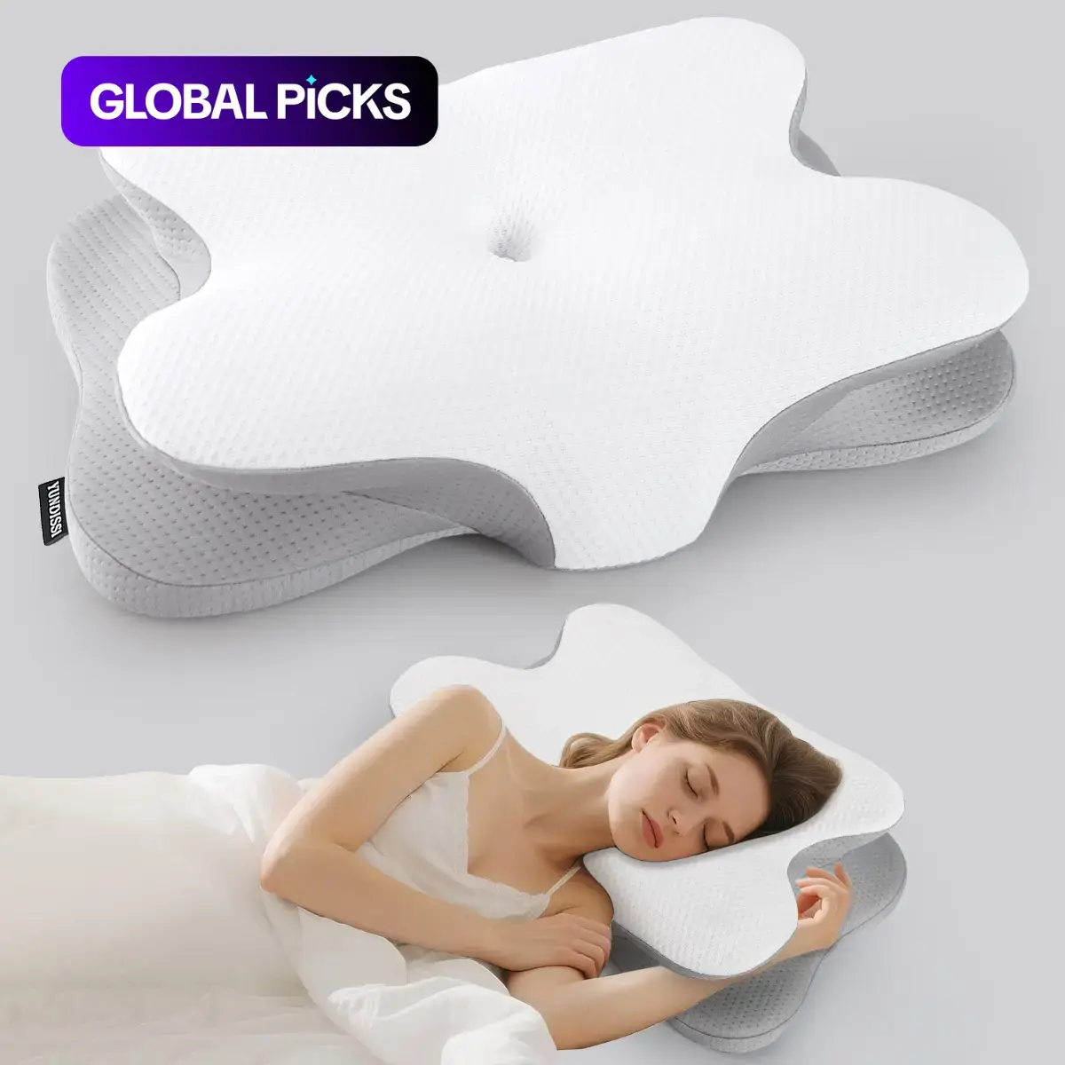 Cervical Spine Pillow for Pain Relief, Orthopedic Memory Foam Pillow for Side, Back and Stomach Sleepers, Ergonomic Support Pillow with Cooling Pillowcase #GLOBAL PICKS