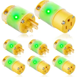 4 Set 8 count Lighted Plug and Connector Set Straight  Cord End Replacement 15A 125V Compatible with NEMA 5-15P and 5-15R 2 Pole 3 Wire Grounding Extension Cord Replacement Ends (Yellow)