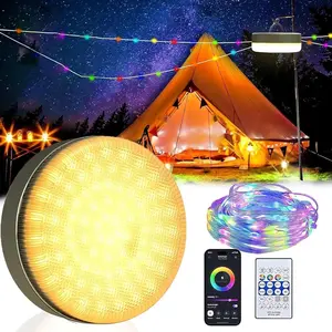 RGB Camping String Lights, Smart APP Control, 4500mAh Rechargeable LED Emergency Light, 20 Lighting Modes, Retractable String Lights, for Hiking, Garden
