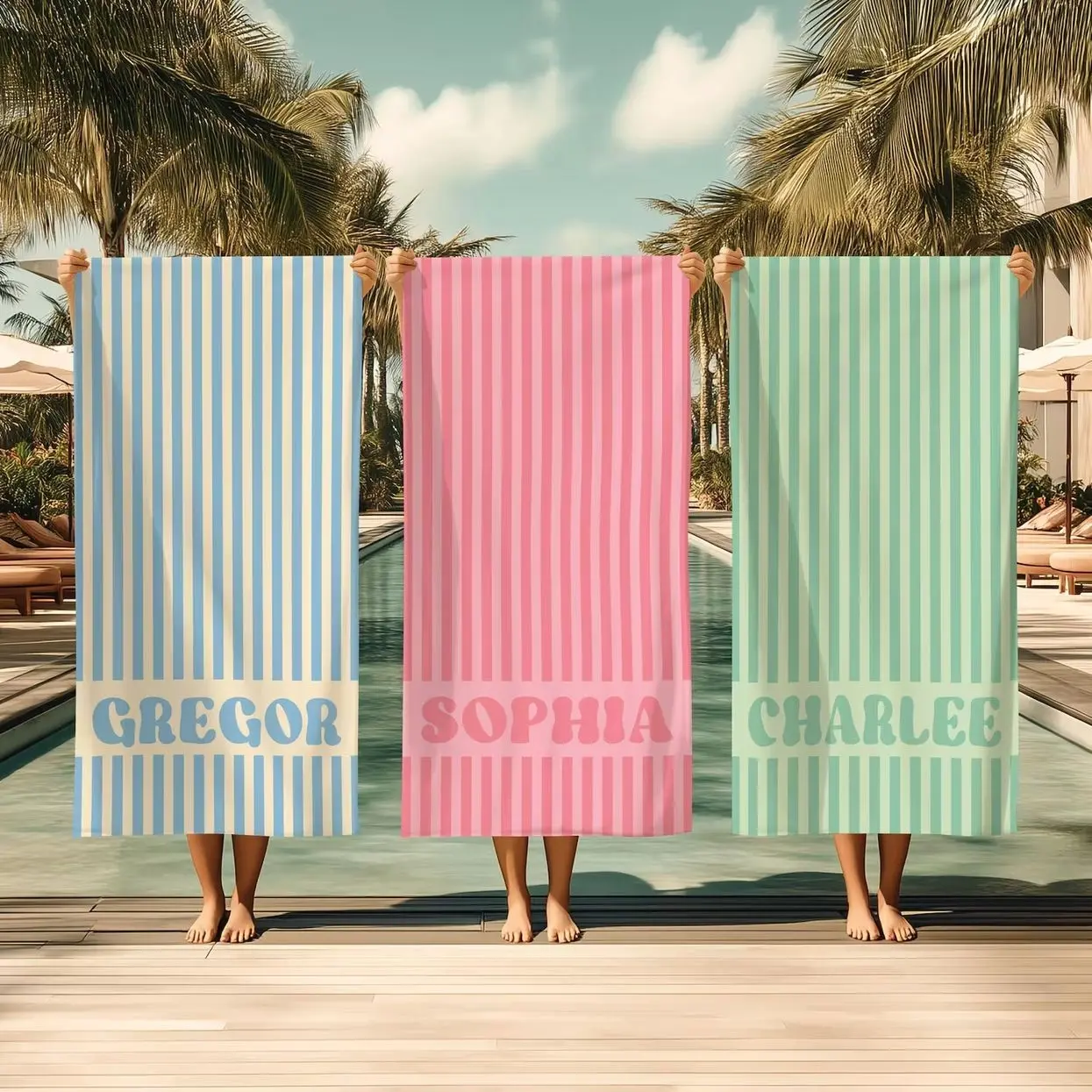 Personalized Groovy Striped Beach Towel: Custom Bachelorette Party Gift