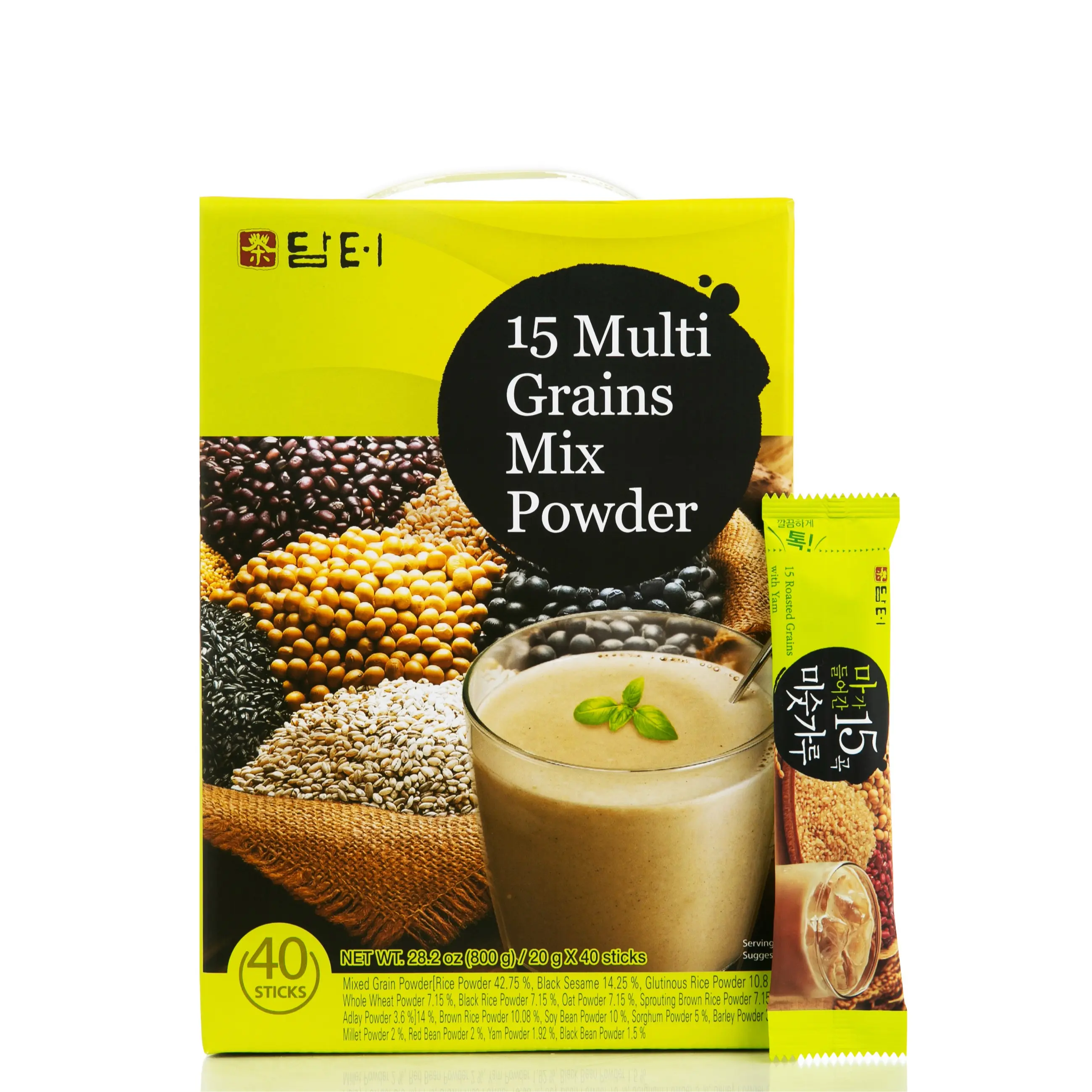 Damtuh 15 Multi Grains Mix Powder Tea - 40 Counts, Korean Healthy Mix Tea