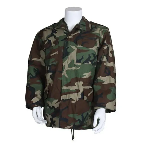 Men's M65 Military Field Jacket, Woodland Camo Cotton Blend Long Sleeve Menswear Tops with Removable Quilted Liner, Casual, Concealed Hood, Medium Size, Removable Liner, Drawstring, Coats, Camouflage, Pockets, Longsleeves, Casual Wear, Button, Polyester