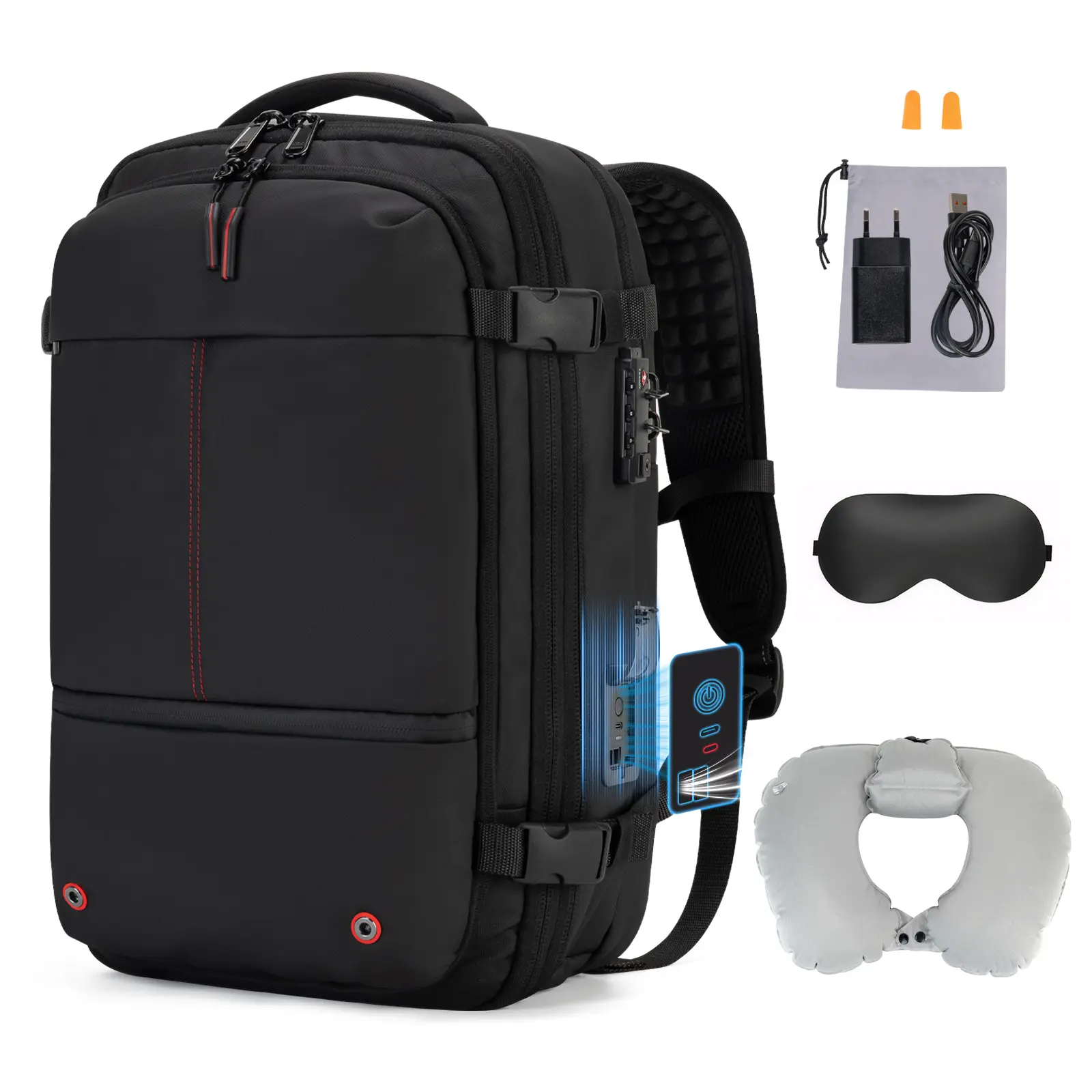 Men's 40-80L Expandable Travel Backpack with Built-in USB Vacuum Pump, Water-Resistant Oxford Carry-On for 17-inch Laptop, TSA Approved with Anti-Theft & Dry/Wet Pocket, Durable, Travel Must Haves, Usb Port, Laptop Sleeve