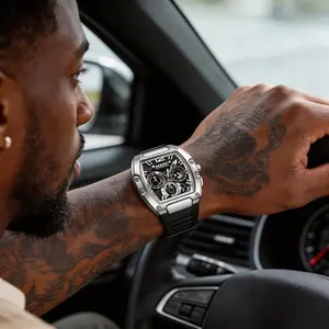 Mark Fairwhale Men's Barrel-Shaped Black Rubber Strap business fashion Watch – 30M Waterproof reloj hermoso  Luminous Display, Ideal Gift for Brother metal case