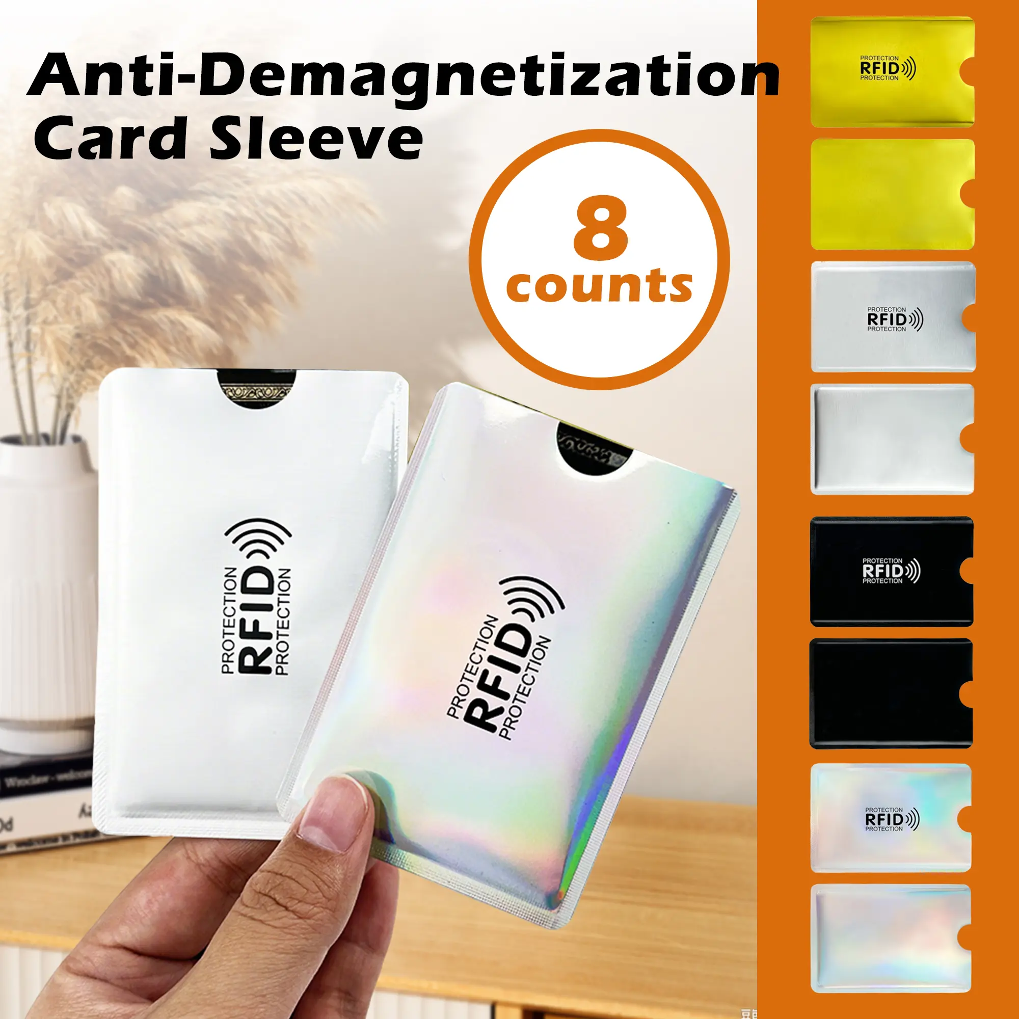 8-Count RFID Shielded Aluminum Foil Card Organizer Set, Certified Secure Sleeves, Waterproof Slim Fit Home Storage Bags with Easy Bank Card Insertion Protector
