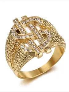 Stainless steel titanium hip-hop dollar coin logo rich Bling ice-punk ring for men, fashionable jewelry for both men and women
