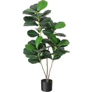 Artificial Plants, Artificial Fiddle Fig Tree with White Pot Artificial Tree Large Fake Plants Plastic Plants Artificial Plants for Indoor and Outdoor, Room Bedroom Home Decor