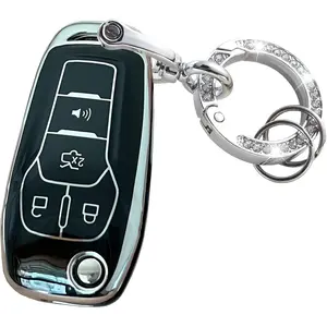 for Ford Key Fob Cover Key Protective Flip Key Shell Holder Fit for Ford Fusion 2013 2014 2015 2016 N5F-A08TAA 164-R7986 5924003 (Black-Silver)