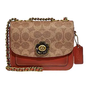 Coach Madison 16 Camellia Turn-Lock Logo Charm Crossbody Bag in Brown and Signature Canvas