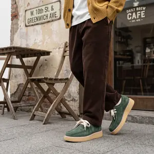 Men's Vintage Suede Leather Casual Shoes Thick Sole Platform Loafers Retro Square Toe Comfortable Slip On Walking Sneakers for Daily Wear Streetwear Fashion Footwear 2026