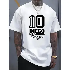 Men's & Women's Retro Casual Short Sleeve T-Shirt - Bold 10 Diego Maradona Graphic Print, Black with White Lettering, Stretchable Polyester, Regular Fit, Machine Washable, Lightweight Unisex Tee for Summer Outdoor & Casual Wear, Father's Day Gift for Socc